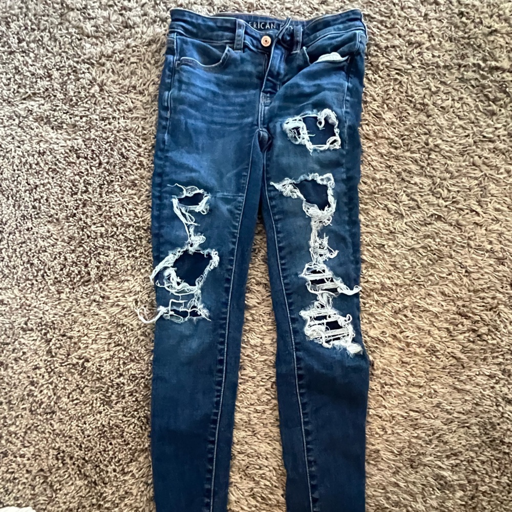 American Eagle Outfitters Blue Skinny Jeans Distressed